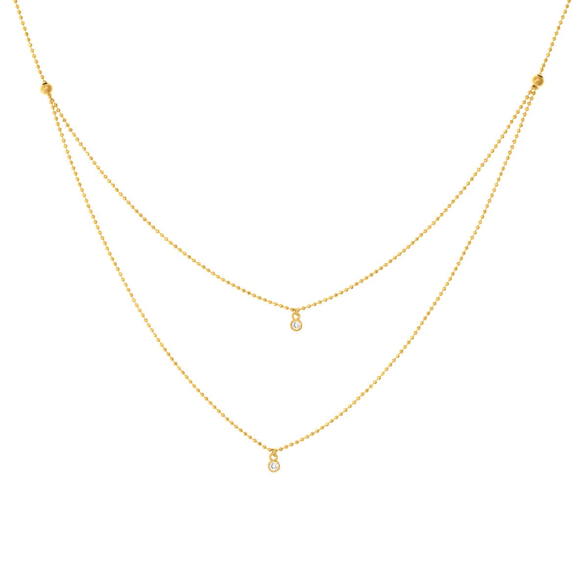 14k Yellow Gold Diamond Drops Necklace on D/C Bead Chain
