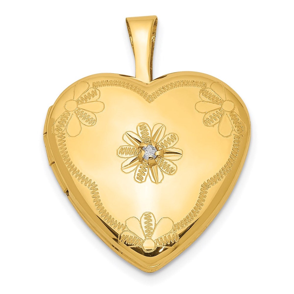 1/20 14K Gold-Filled with Diamond Flower Design Heart Locket