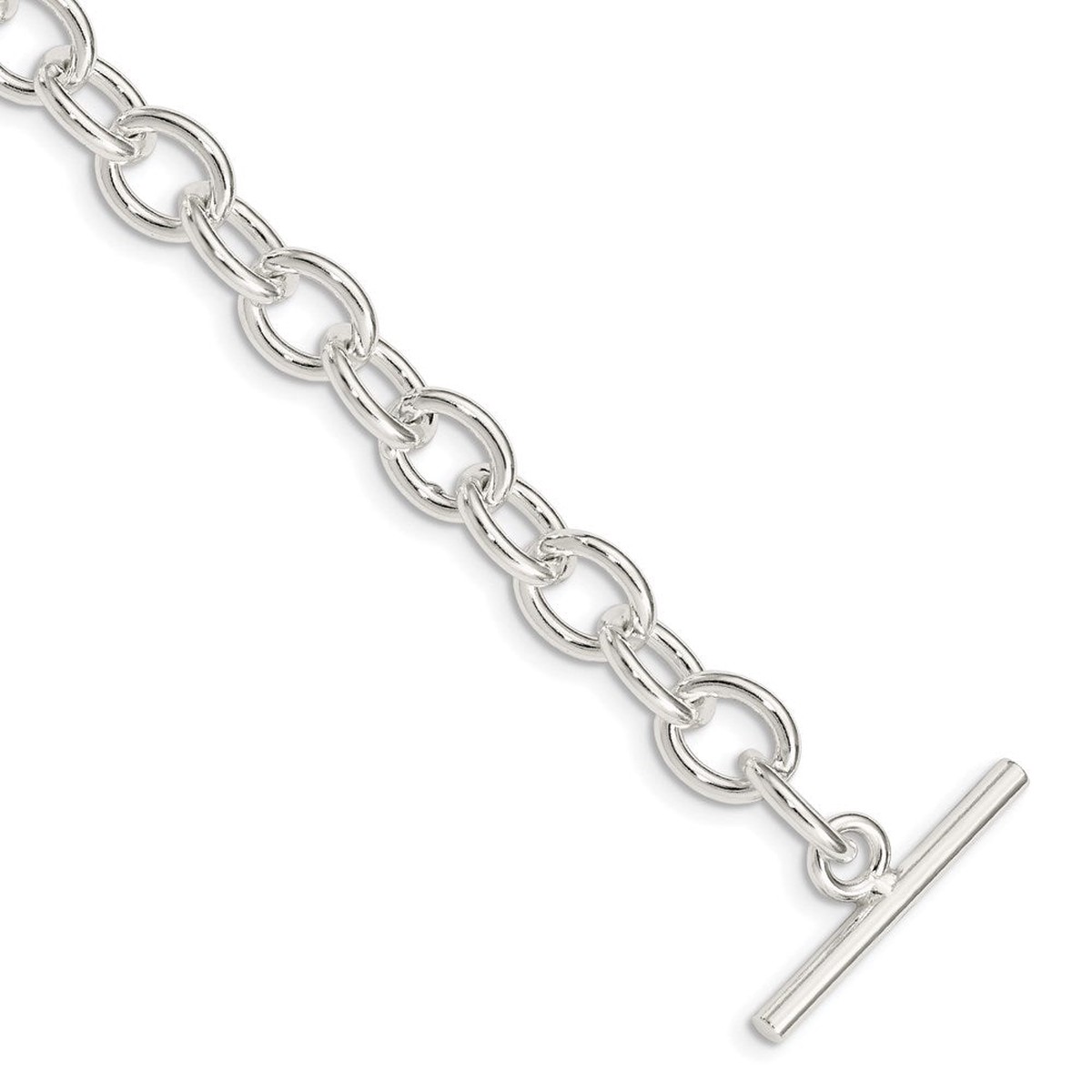 Sterling Silver Solid Fancy Rolo Link Toggle Bracelet