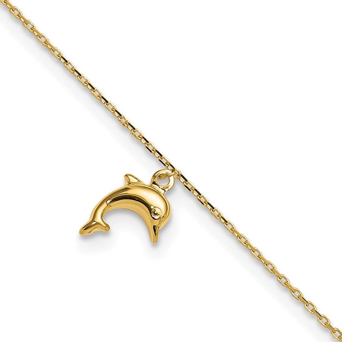 14k Dolphin Charm Dangle Plus Extender - Total Anklet