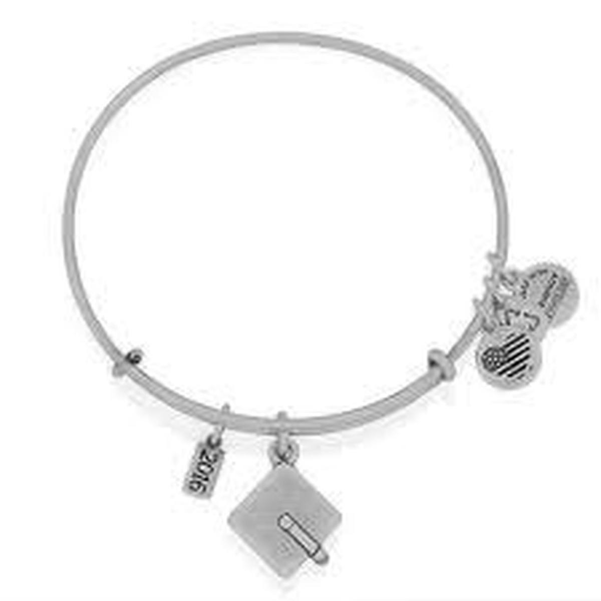Graduation Hat Charm Bangle Bracelet (Silver)